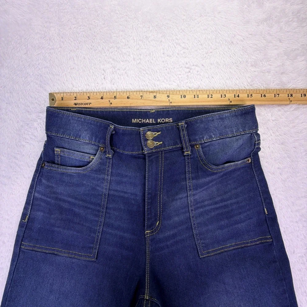 Michael Kors Women 10 (30x32) Jeans Flare High Rise Dark Blue Denim Stretch